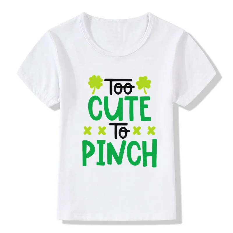 Too Cute To Pinch Print Baby Girls St Patricks Day Cute T-shirt Shamrock Funny Kids T shirts Children Tops Clothes,oHKP5387