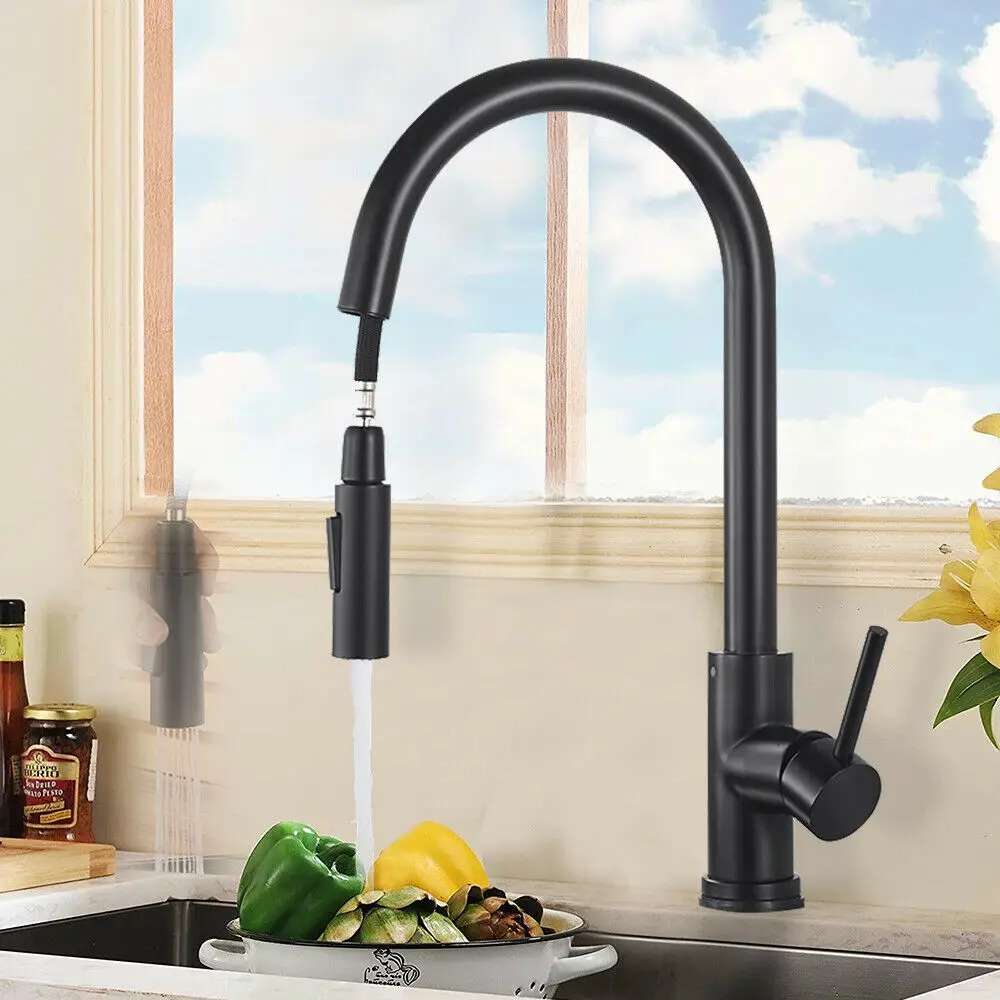 

Free Shipping Black Kitchen Faucet Two Function Single Handle Pull Out Mixer Hot and Cold Water Taps Deck Mounted