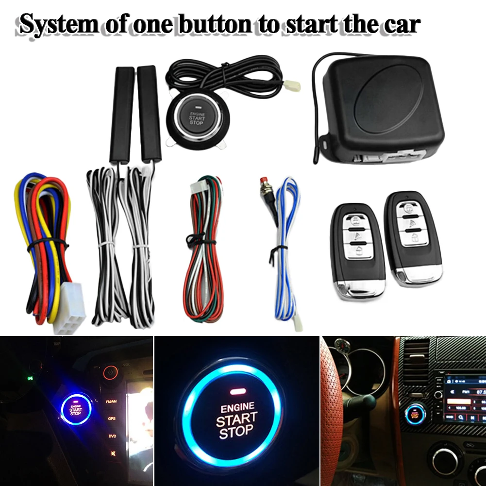 

12V Auto Car Keyless Entry Start System One Start Stop Engine Push Button Vehicle Alarm PKE Remote Start Keyless Entry System