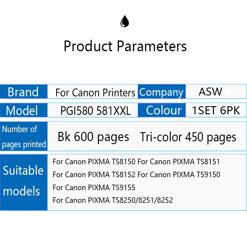 Imagem -06 - Tinta para Canon Pgi 580 Pgbk Cli Compatível com Pgi580 Cli581 para Modelos Pgi 581 bk c m y Pbk xl Ts8150 Ts8151 Ts815150 Ts9150 e Ts9155