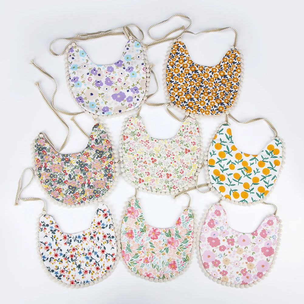 Cute Cartoon Dinner Feeding Clothes Double-deck Cotton Linen Baby Boys Girls Bibs Animal Flower Print Saliva Towel Kids Stuff