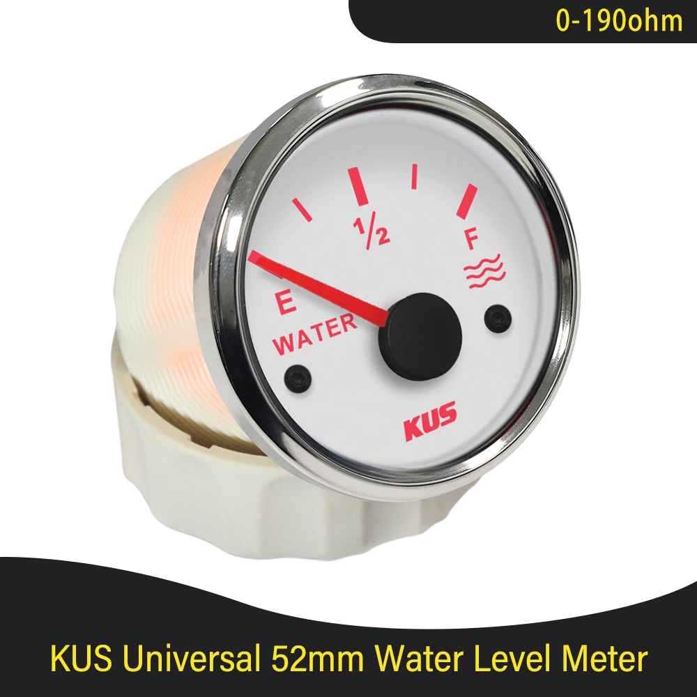 KUS 52mm Marine Boat Water Tank Level Gauge Indicator Empty Full 0-190ohm 240-33ohm with Red Yellow Backlight 12V 24V