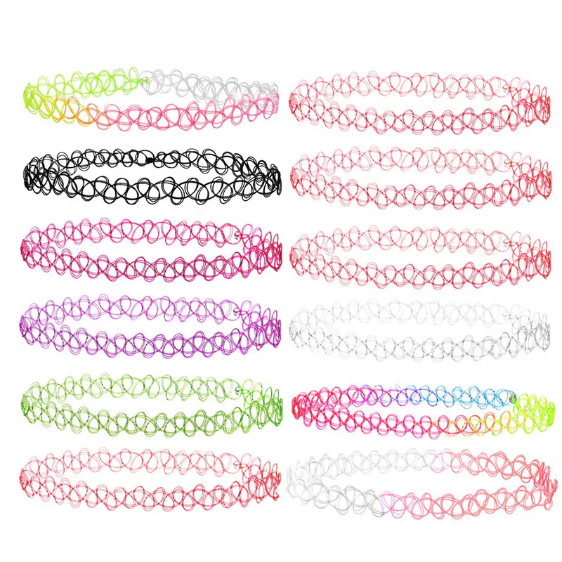 12Pcs Stretch Choker Necklace Lady Girl Tattoo Choker Necklace Punk Retro Gothic Elastic Necklaces for Women pendant necklace