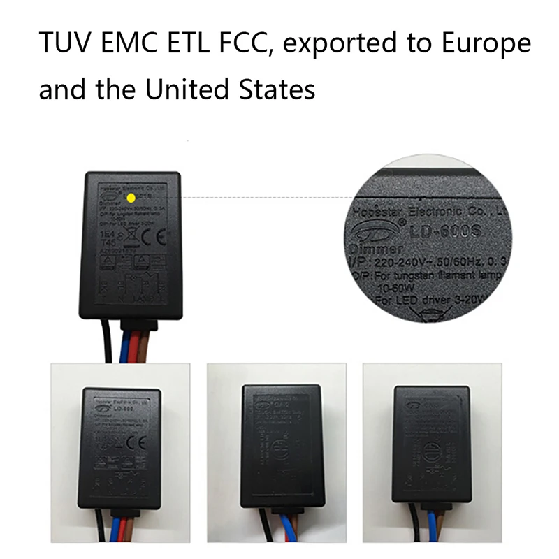 US/EU 0.3A/0.8A LD-600S interruttore ON/OFF Dimmer Touch a 3 vie integrato US EU 220V-240V 20W-150W