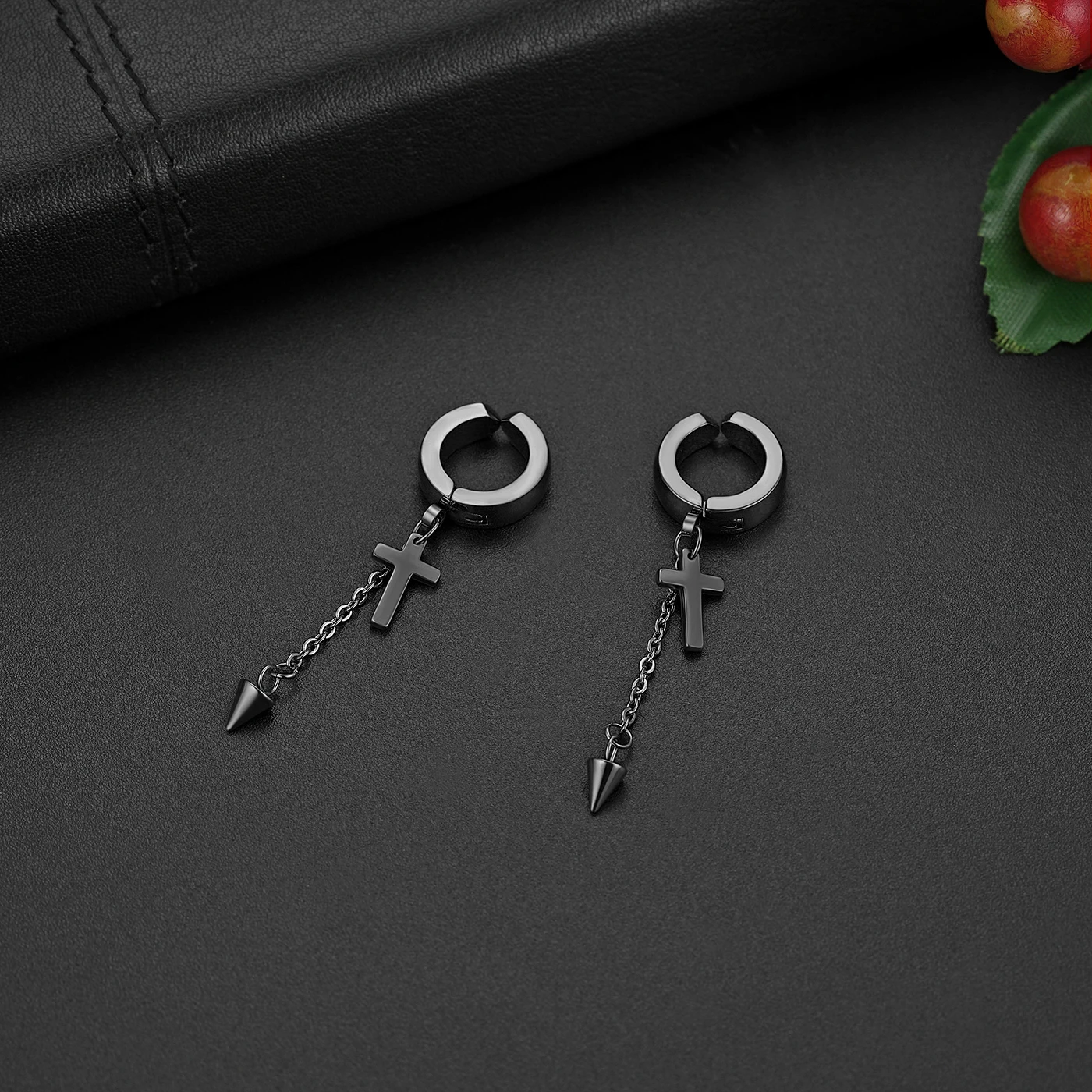 BONISKISS Punk Stainless Steel  Clip On Non Piercing Earrings Black Color Gothic Jewelry Gifts For Men Women Pendiente Falsos