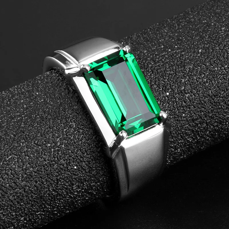 Solitaire Male Emerald Engagement Promise ring 925 Sterling silver Party Wedding Band Rings for Men Finger Jewelry