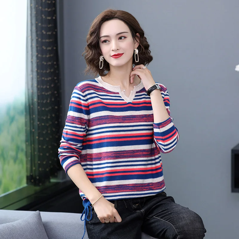 

2019 Women Sweater casual solid V-neck female pullover full sleeve warm soft spring autumn winter knitted cotton