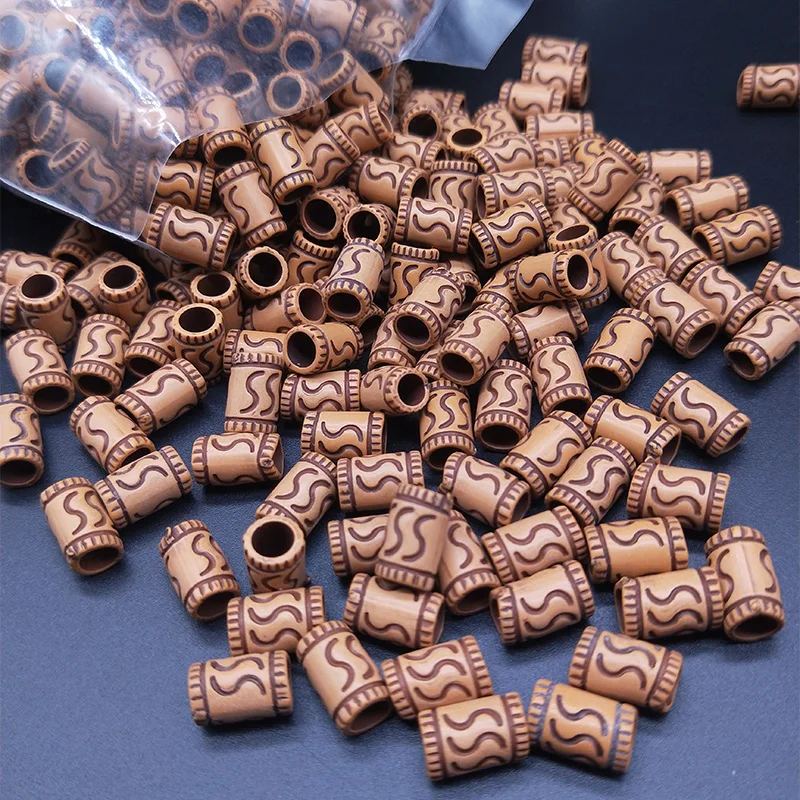 100pcs Large Hole Round Barrel Beads Plastic Imitation Wood Retro Craft Beads DIY Making Jewelry Accessories