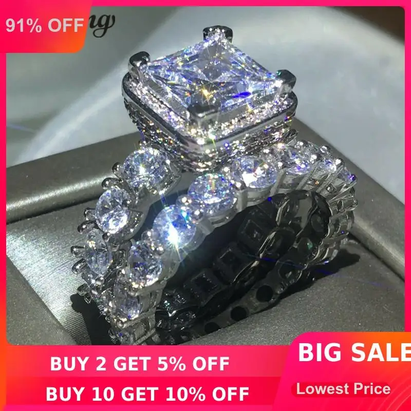 

choucong Vintage ring Pave setting 5A zircon Cz 925 Sterling silver Engagement Wedding Band Rings set For Women Bridal bijoux