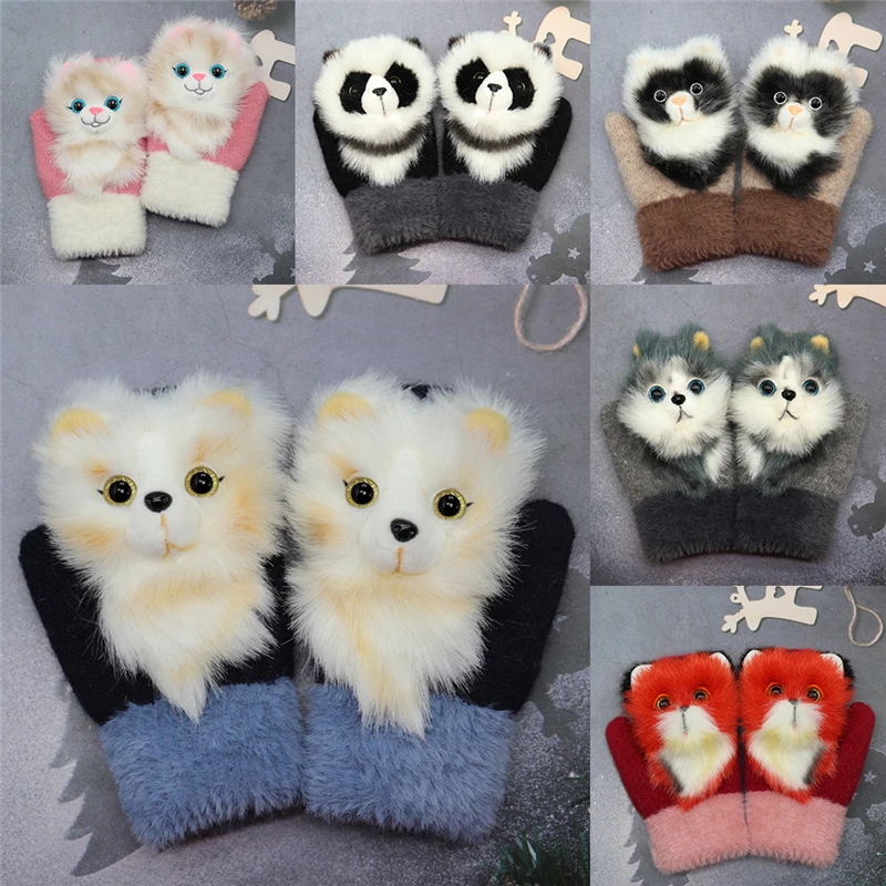 Lovely Animals Children\'s Mittens Winter Thick Plus Velvet Warm Parent-child Gloves Full Finger Princess Mittens For Girls Adult