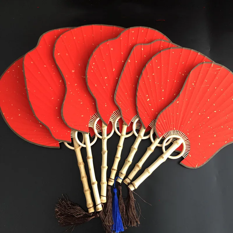 Vintage Blank Red Rice Paper Fan with Handle Traditional Craft Chinese Hand Fans DIY Painting calligraphy Bamboo Root Fan