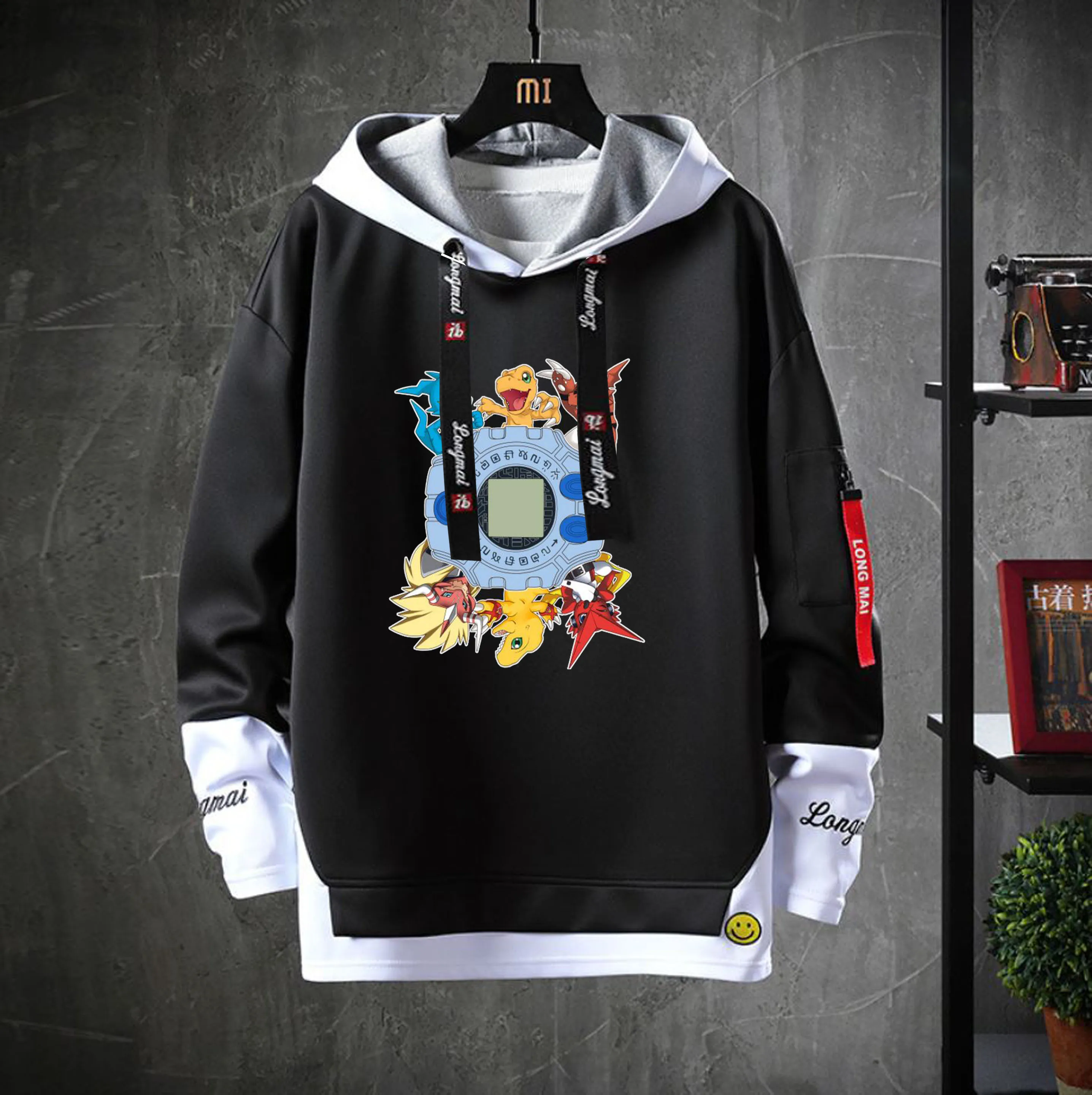 anime Digimon Adventure Hooded Teenagers  cartoon Costume  Unisex Casual Fake Two-Piece Hoodies Sweatshirt jacket coat