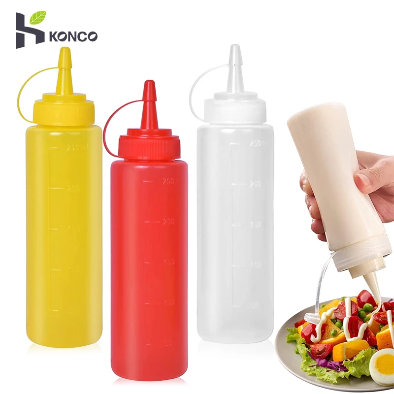 Konco 1/2pcs Squeeze Condiment Bottles,Kitchen Oil Bottle With Lid Ketchup Salad Sauce Dispenser Sauce Bottle Kitchen Accessorie