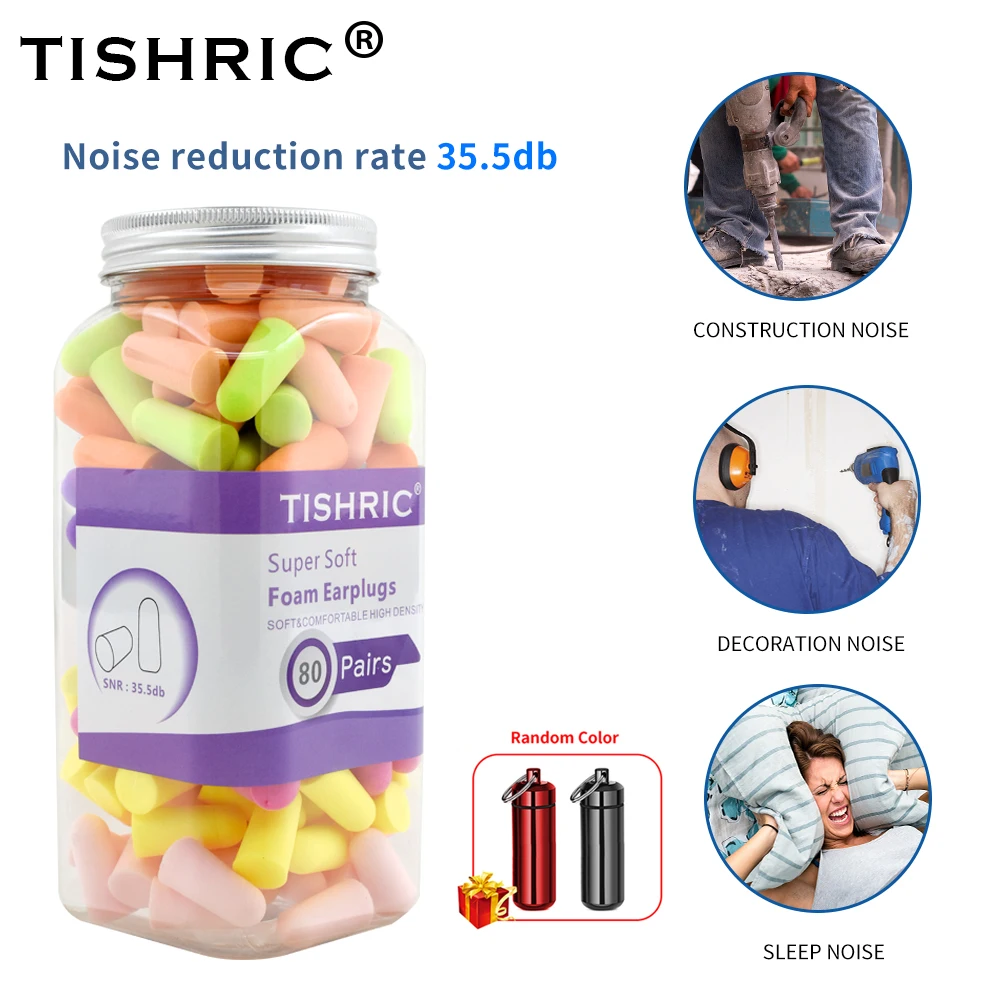 80 pairs TISHRIC Sleeping ear plugs Anti-noise Sound Insulation Ear Protection Noise Cancelling 35.5db Earplugs For Travel Study