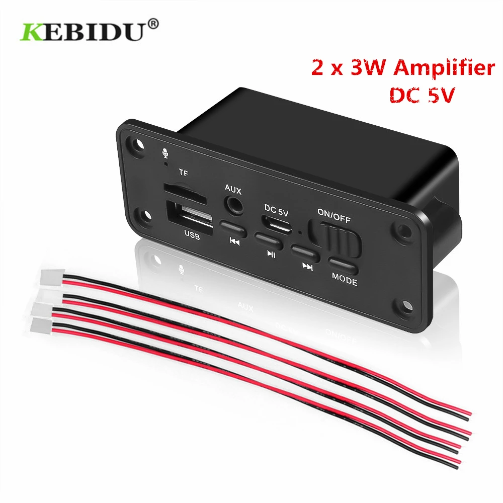 KEBIDU DC 5V Bluetooth MP3 WMA Decoder Board Audio Module USB TF Radio Wireless FM Receiver MP3 Player 2 X 3W Amplifier For Car