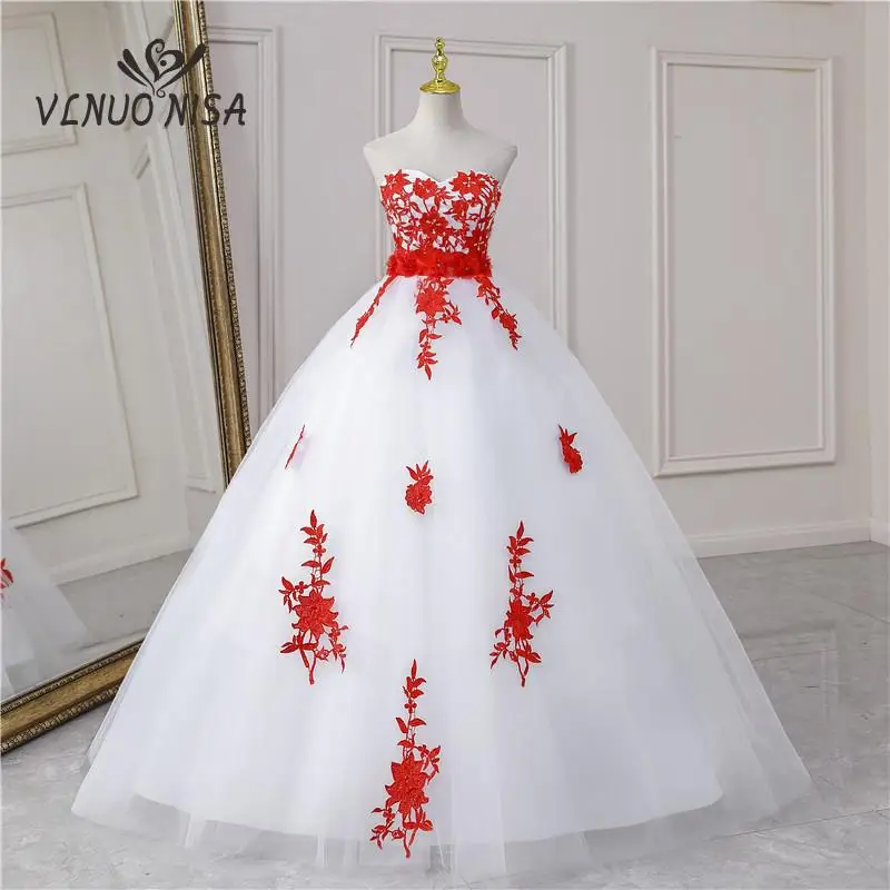 VELNUO NISA-Vestido De novia sin tirantes, elegante, negro y rojo, con Apliques De encaje y lazo, sin mangas