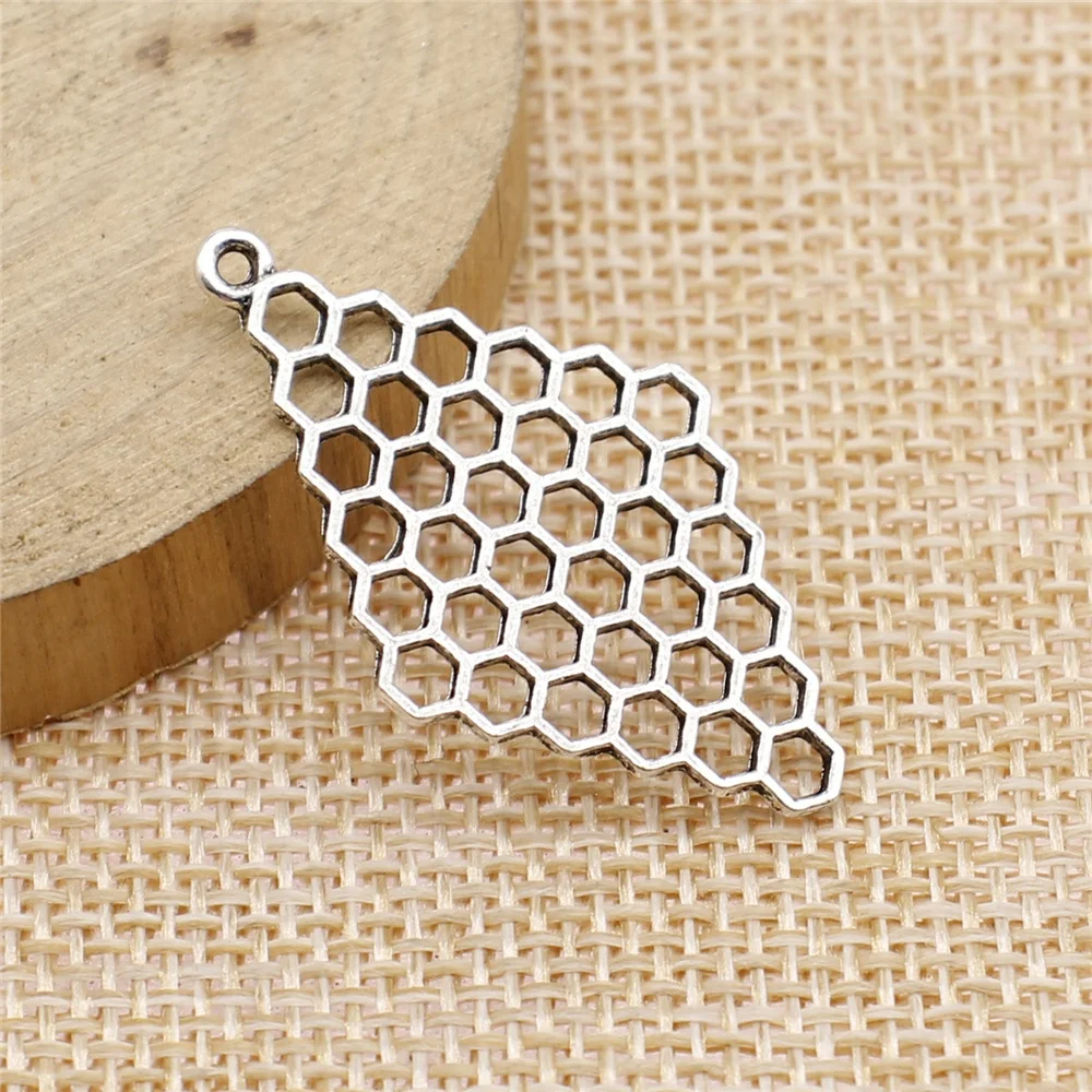 free shipping 59pcs 21x37mm antique silver honeycomb charms diy retro jewelry fit Earring keychain hair card pendant accessories