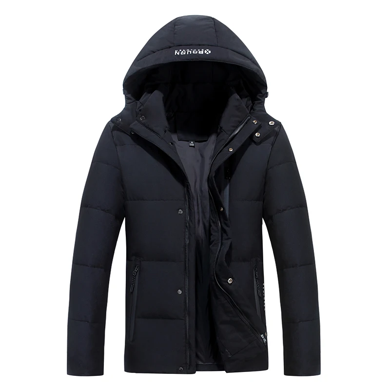 

Nice Chic Winter Down Jacket Men Hooded High Quality Thick 90% White Duck Down Coat Men Parka Warm Solid Zipper Black Outwear