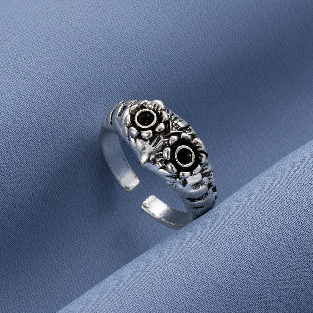 Vintage Silver Color Plated Owl Smiley Ring for Womens Gothic Punk Steampunk Watch Eyes Skull Adjustable Open Rings PartyJewelry