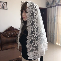 White Women's Mantilla Lace Catholic Veil for Chapel Church Head Covering Scarf Mass Vela Voile Shawl Dentelle Long Style