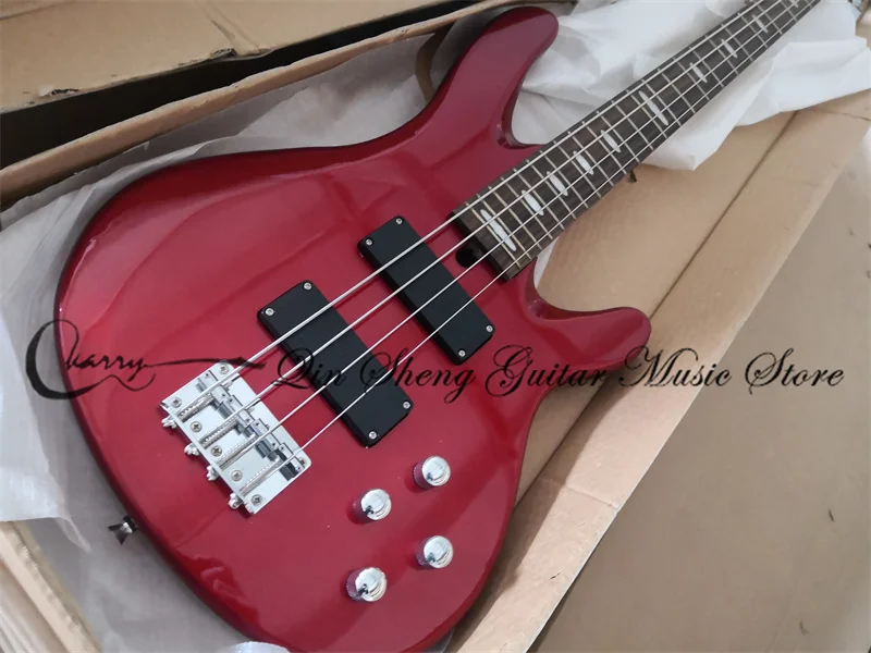 Metal Red Electric Guitar Bass,4 Strings Yam Bass,basswood Body,Rosewood Fingerboard,5 Pieces Maple Neck,Acitve Battery