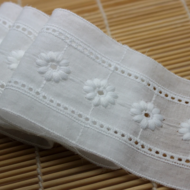 3 Meter 6.2 CM White 3D Embroidered Flower Lace Trims Costume Ribbon Applique Cotton Home Textiles Sewing Lace Fabric Cusack