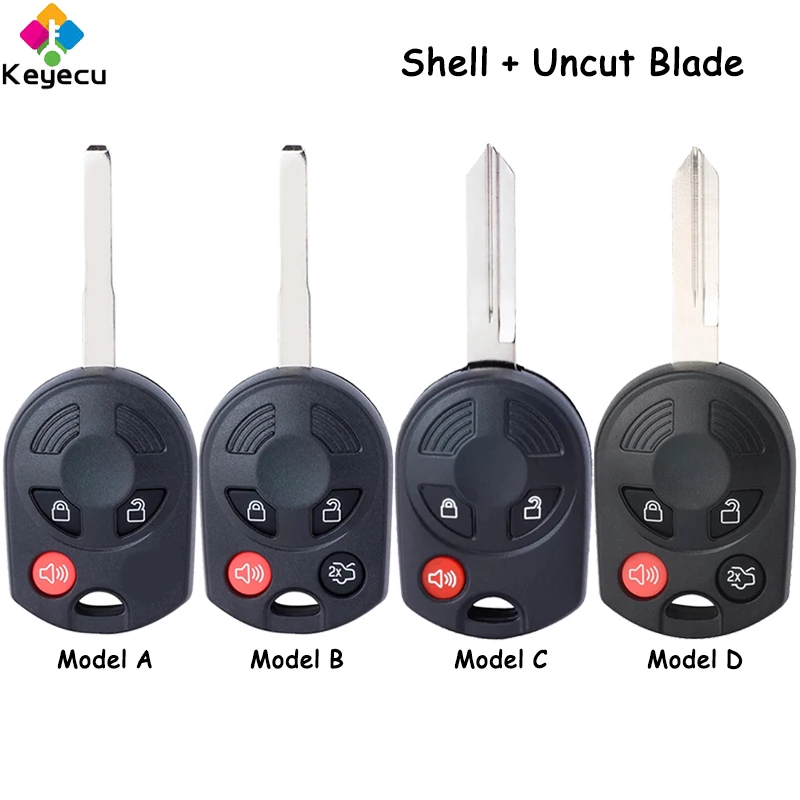 

KEYECU Remote Car Key Shell Case Cover With Uncut Blade 3 4 Buttons Fob for Ford Escape Focus C-Max Transit Mustang Flex Fusion