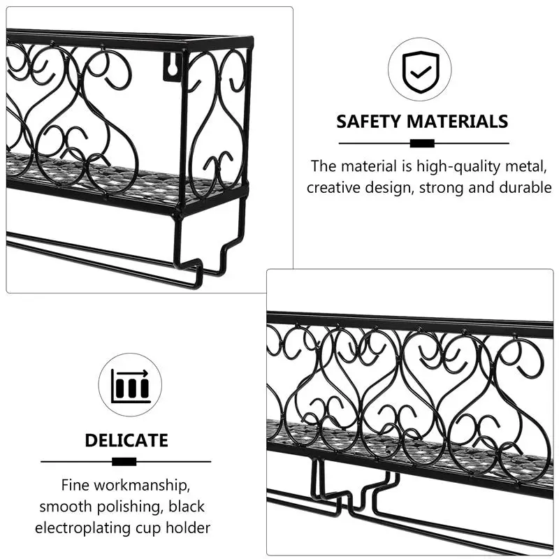 Wall Mounted Iron Wine Rack Wine Bottles Glass Cups Storage Hanging Rack Bar Hanger Shelf Wine Glass Rack Stand Holder