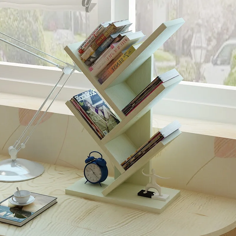 Bookshelf Desk Creative Study Bookcase Tree Shaped Furniture Decor Book Rack Multi-grid Storage Shelf Wooden Display Shelf