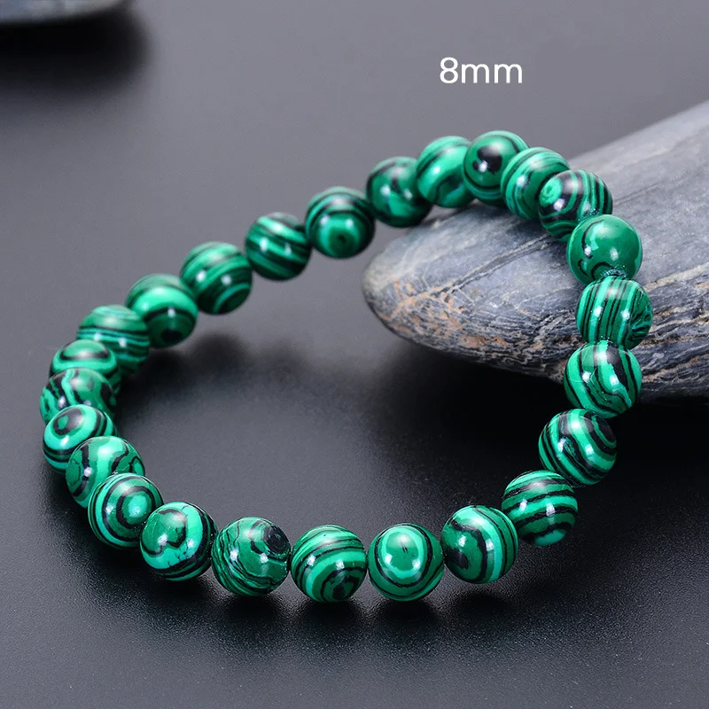 Fashion Natural Stone Green Malachite Bracelets Bangle for Women Men Elastic Buddhist Beads Bracelet Energy Balance Jewelry Gift