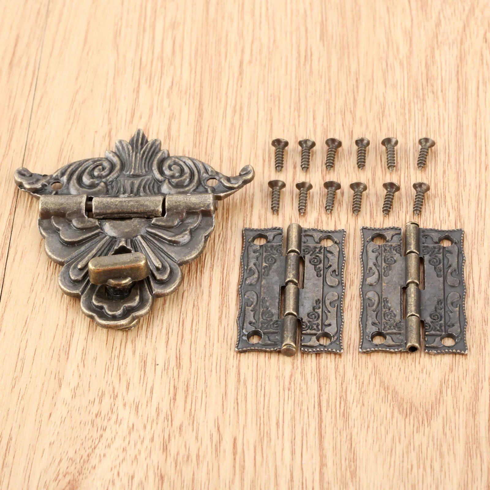 3pcs/set  Antique Bronze Jewelry Wooden Box Toggle Hasp Latch Clasp with Cabinet Hinges with Screws Vintage Furniture Hardware