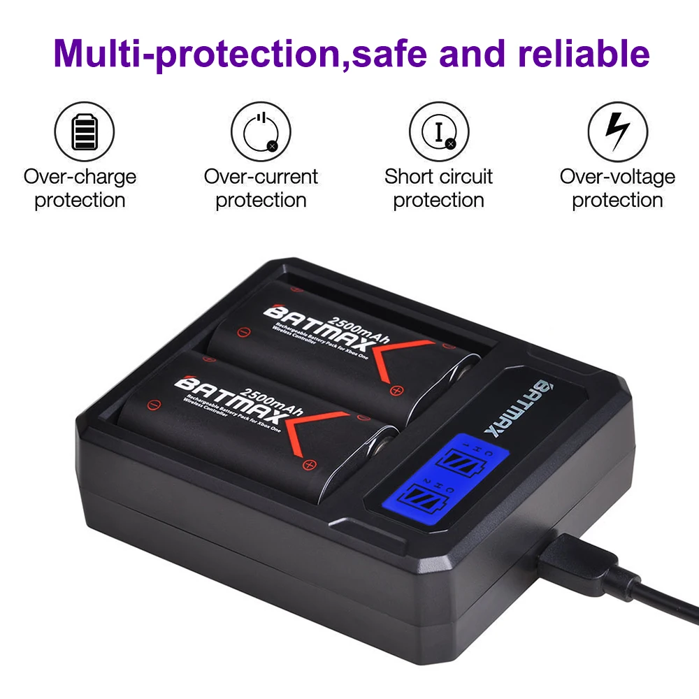 2X 2500mAh بطاريات ل Xbox One X/S Xbox سلسلة S/ Xbox سلسلة X تحكم Gamepads LCD USB المزدوج شاحن