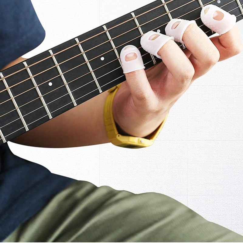 4Pcs/Set Soft Silicone Finger Guards Guitar Fingertip High Quality Protectors For All Electric Guitars Transparent Blue 2 Color