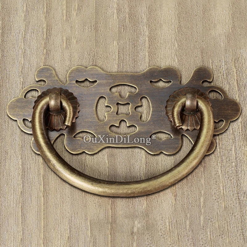 Retro 10PCS Solid Brass Furniture Pulls Handles Drawer Knobs Cupboard Wardrobe Kitchen Closet Dresser Cabinet Door Pulls Rings