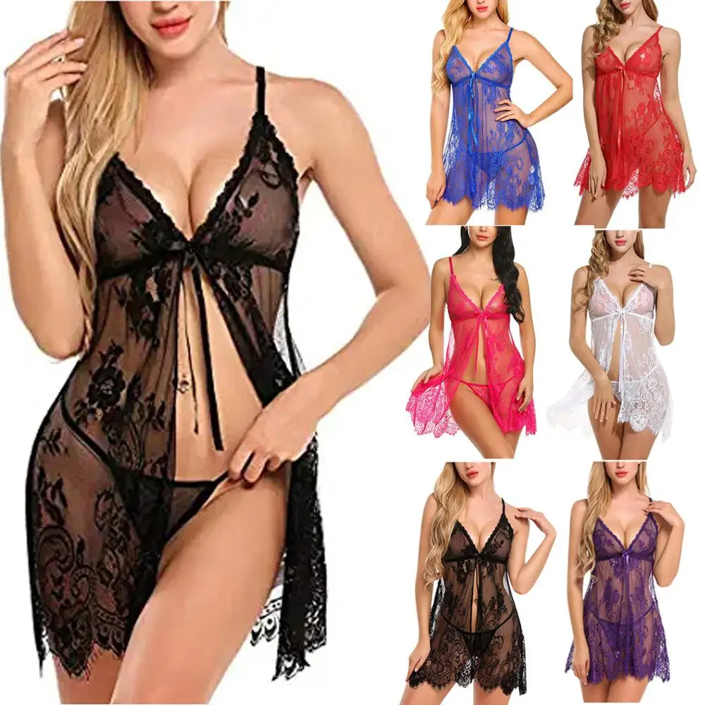 

Women Clothes Healthy Women Sleepwear Sleevless Lace Home Dress Sexy Nightgown Fashion Female Nightdress + Thong Ladies Homewear