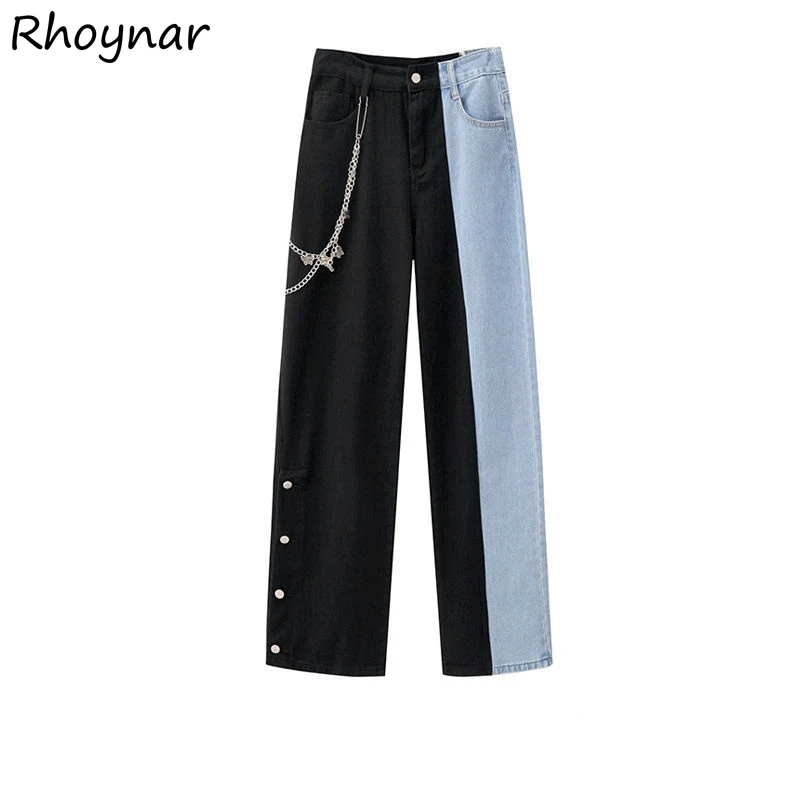 

Jeans Women Spliced Fashion Streetwear Korean Style Y2K Stylish Gothic Trousers Female High Waist Autumn Vintage Harajuku Femme