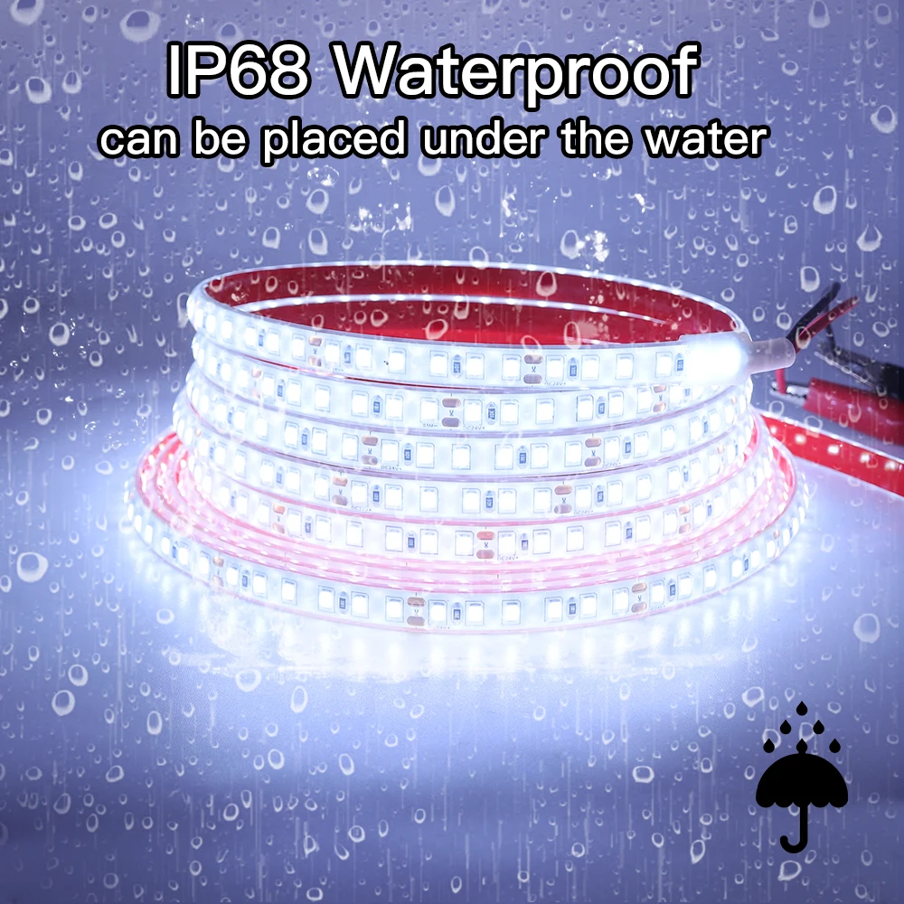 

24V LED Strip Light IP68 Waterproof Underwater LED Light Strips SMD 2835 120Leds/m Flexible Rope for Outdoor Swimming Pool 20m