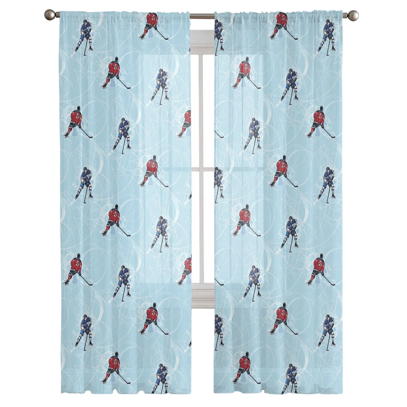 Hockey Player Ice Skating Tulle Sheer Window Curtains for Living Room Kitchen Children Bedroom Voile Hanging Curtain