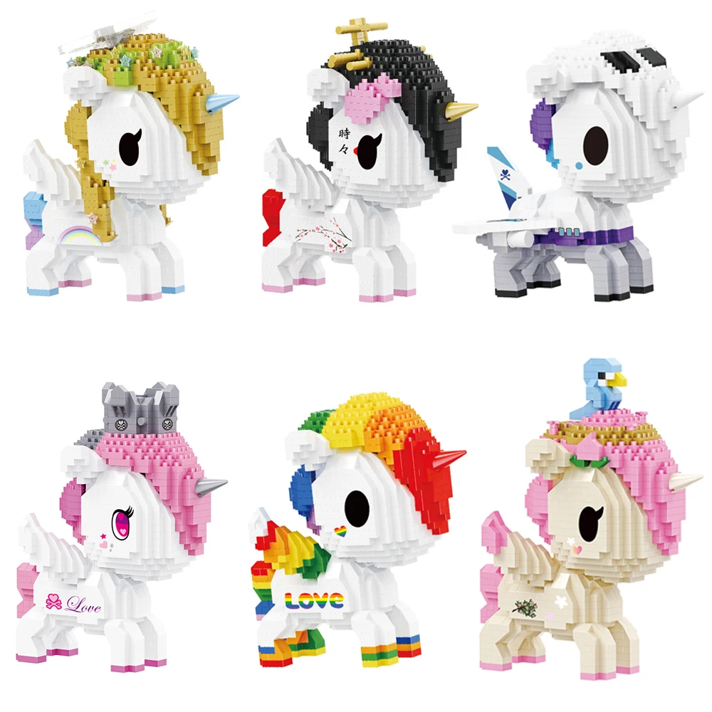 

871pcs+ Cartoon Rainbow Pony Building Blocks Pony Micro Bricks Cute Horse Mini Figure Assembled Toys For Kids Collection