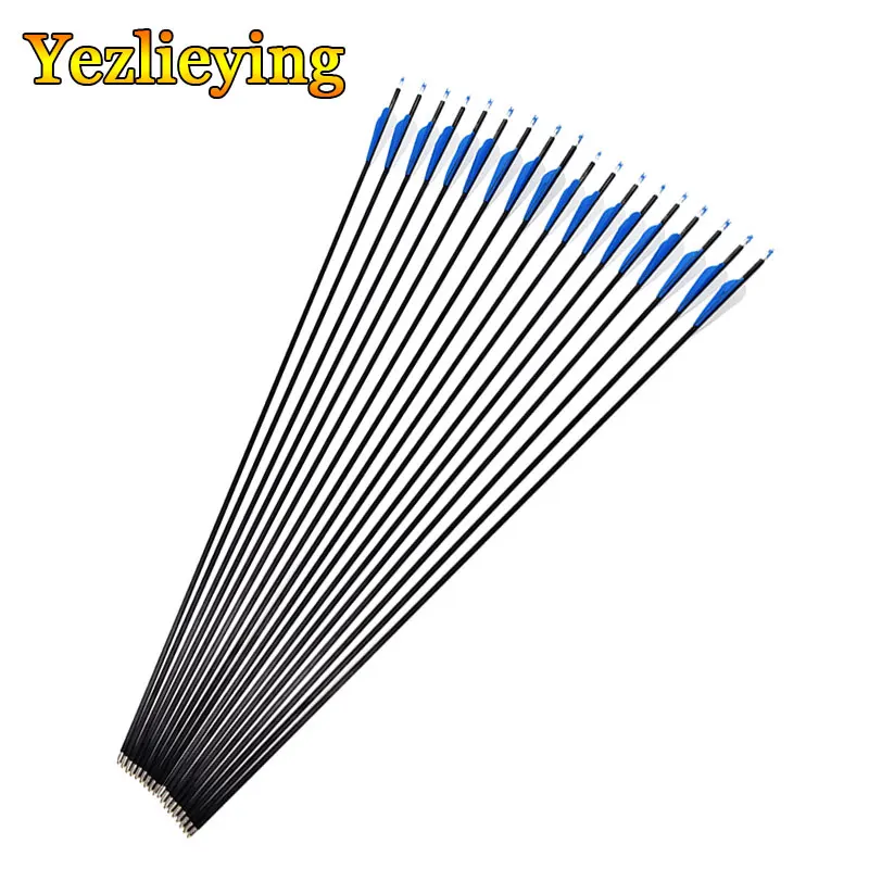 Hunting 12pcs Carbon Arrow 32 Inches Diameter 6 mm with 1 White and 2 Blue Plastic Feather for Archery Bow  Shooting