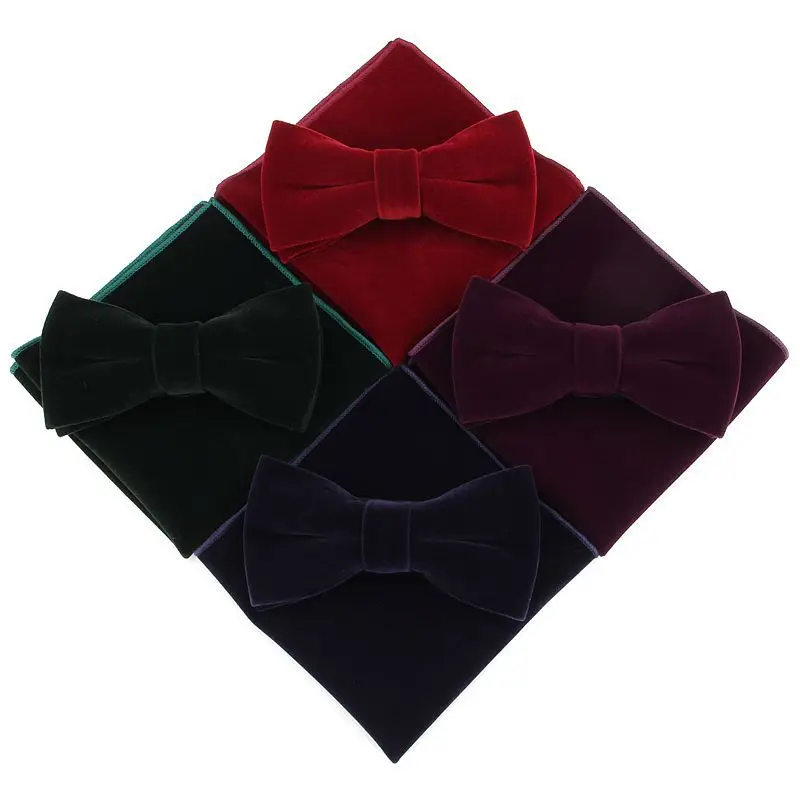 

Linbaiway Mens Velvet Bowtie Handkerchief Set for Men Banquet Business Necktie Butterfly Pocket Square Towel Set Custom Logo