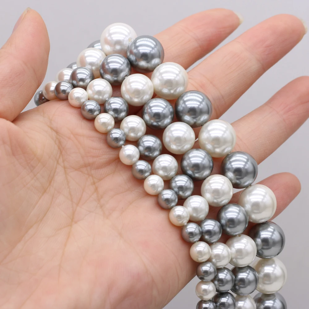 Natural shell bead round mother of pearl beaded gray white loose spacer beads for jewelry making DIY necklace bracelet accessory