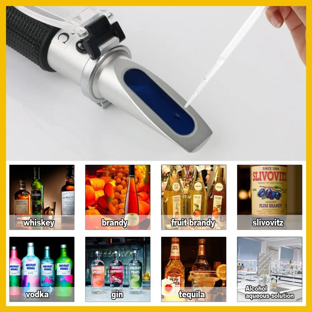 RZ Refractometer Alcohol Alcoholometer meter 0~80%V/V ATC Hydrometer concentration spirits tester Refractometer