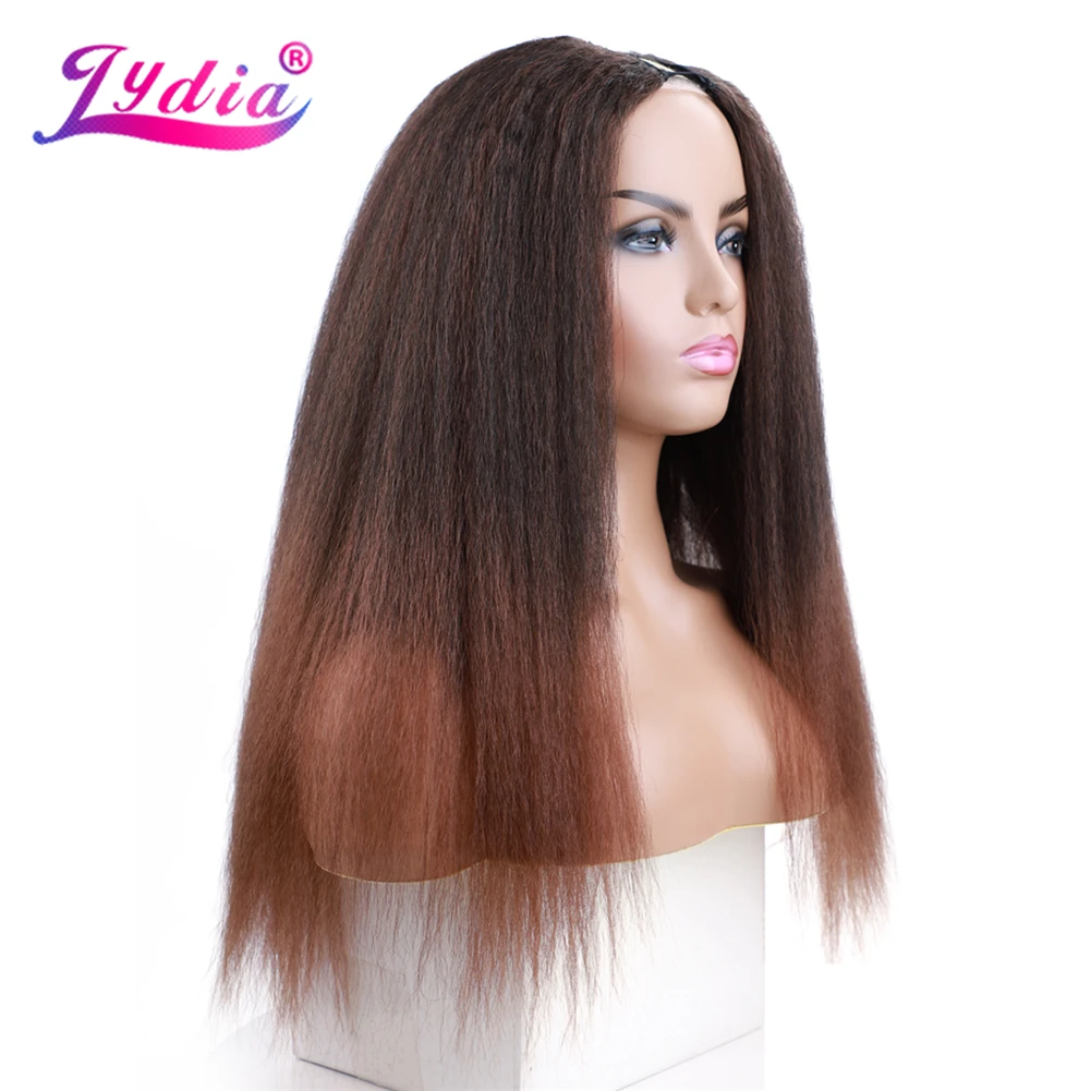 Lydia Afro Kinky Straight U-Teil, gemischte Farben, braune Käfer-Rothaar-Perücke, hitzebeständige synthetische 20-Zoll-Tagesperücken für Frauen, flauschig – Detail 3