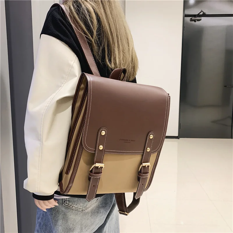 Retro Fashion Woman Backpack Pu Leather Big School Backpack Bags for Teenagers Girls 2021 Simple New Designer Hand Shoulder Bags