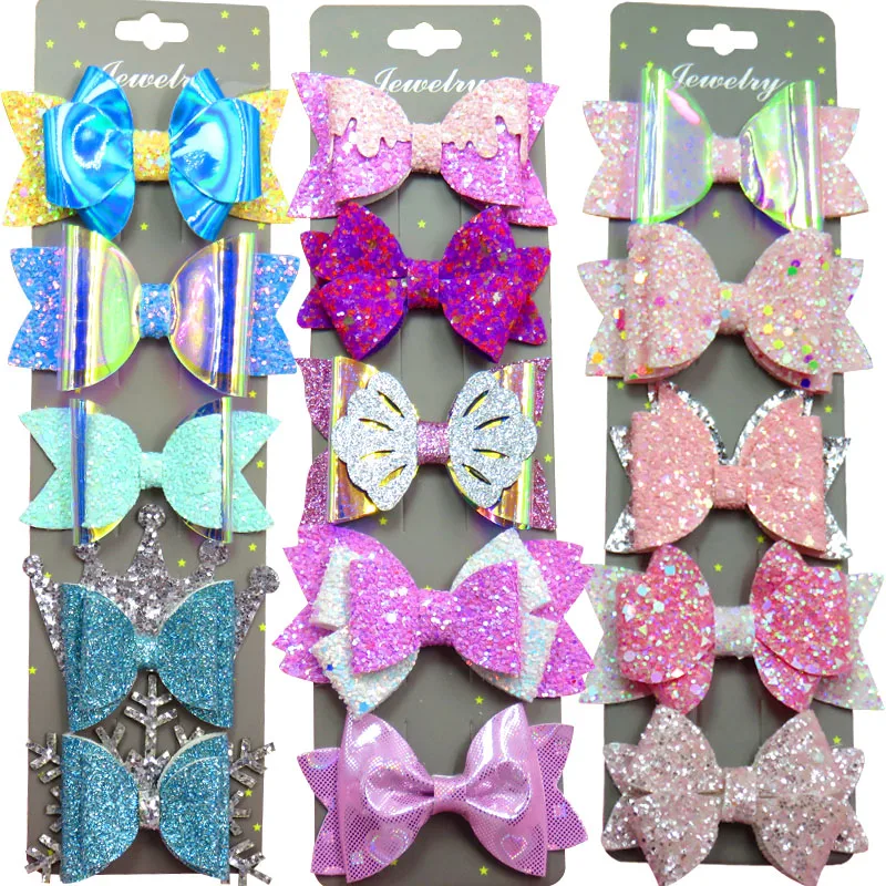 10PCS/Lot Cute MIX Styles Sequin Bow Crab Hair Clips Bezel Candy Hairpins 2022 Scrunchie Korean Hair Accessories For Baby Girl