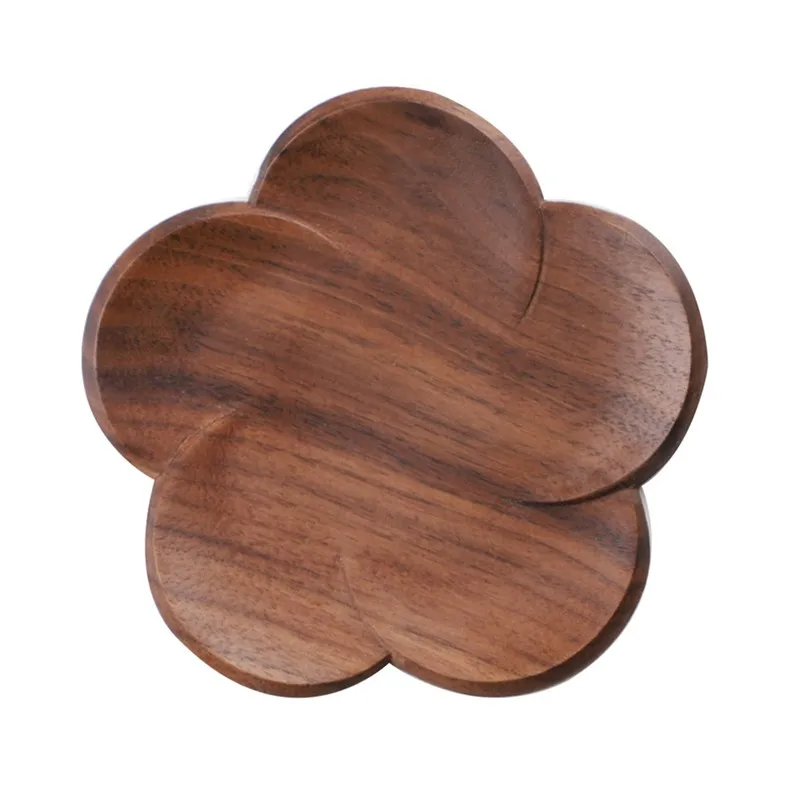 Solid Wood Coaster Cup Mat Flower Petal Heat Resistant Drink Mat Natural Peach Wood Kungfu Tea Cup Pad Non-slip Insulation Mat