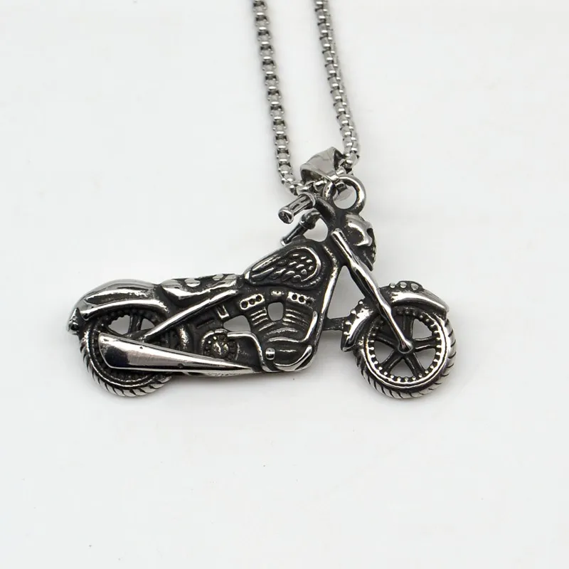 Retro Locomotive Bobber Moto Stainless Steel Pendant Necklace Hippie Rider Hip Hop Fashion Jewelry