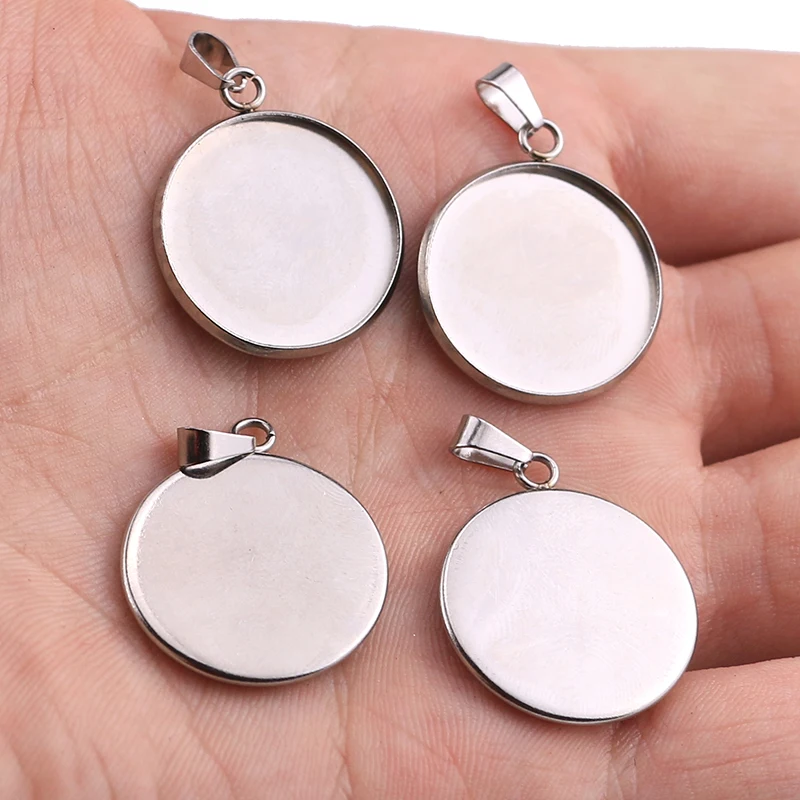 10pc/lot Stainless Steel Cabochon Cameo Bracelet Charms ForJewelry Making Necklace Pendants Findings Bases Tray Blank Diy Bezel