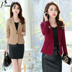 PEONFLY-Blazer de escritório casual feminino, jaquetas de bolso feminino, casaco fino, estilo coreano, monocromático, moda, 2020